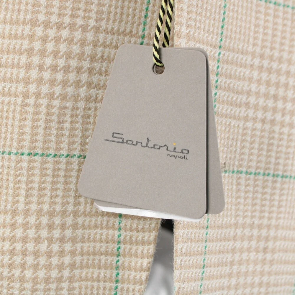 Sartorio Kiton NWT Wool/Linen Sport Coat Size 50R 40R US Beige/White/Green Plaid